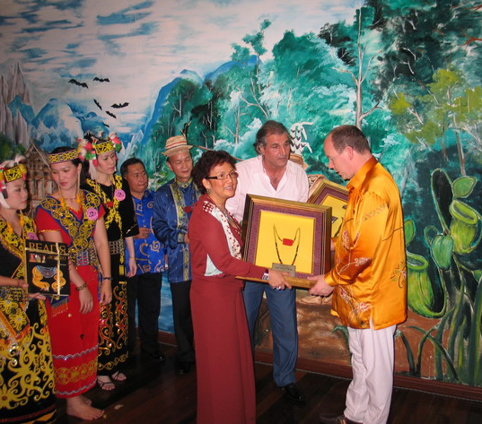 Raziah and Robert Geneid welcome Prince Albert of Monaco to their forest playground of Mulu - as part of their support of his Foundation to 'save the environment'!