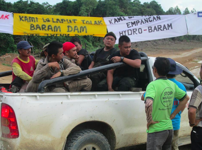 Riding into Baram - these thugs were snapped trying to intimidate the local blockaders.