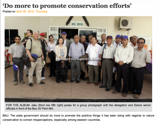 Boyfield and Jabu on his 'press trip' in 2012.  He lavished praise to the Sarawak media about BN's record in Sarawak and attacked foreign criticism about human rights and the environment.