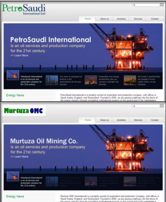Twin pro-forma websites - Turki and Obaid also formed the Maturza Oil company and gave it an identical profile