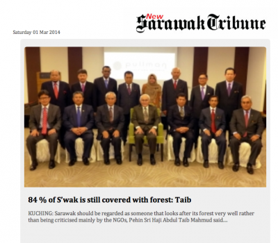 Taib's family paper The Sarawak Tribune (edited by daughter Hanifah) claims 84% of Sarawak is still "covered by forest" 