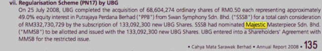 How Majestic Masterpiece acquired a huge chunk of UBG bank in a restricted share issue in July 2008