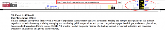 Chief Investment Manager at 1MDB during 2009