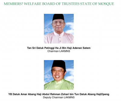In Sarawak the CM heads up the Board of the Mosque with his Housing Minister as Deputy