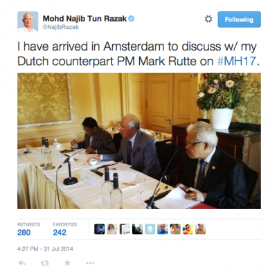 Najib sends out a tweet on the same day. 