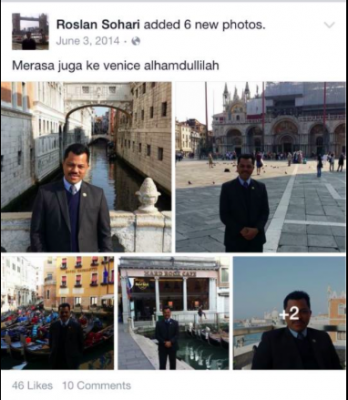 Roslan uploads pictures of himself in Venice, Italy.