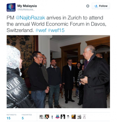 Announced on Twitter that Najib was also in Zurich on the same day.