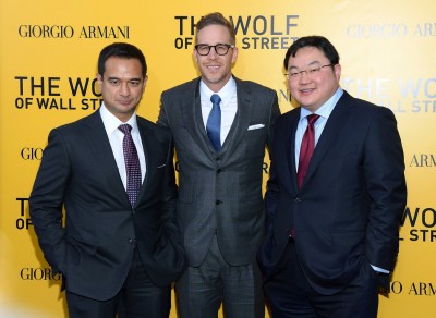 Close connections - Riza Aziz and Jho Low at the launch of Wolf of Wall Street - allegedly paid for by Aabar's CEO and Falcon Bank's Chairman Al-Husseiny