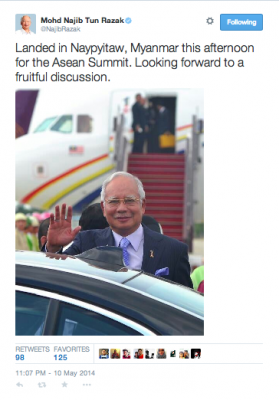 Najib tweets on arrival.