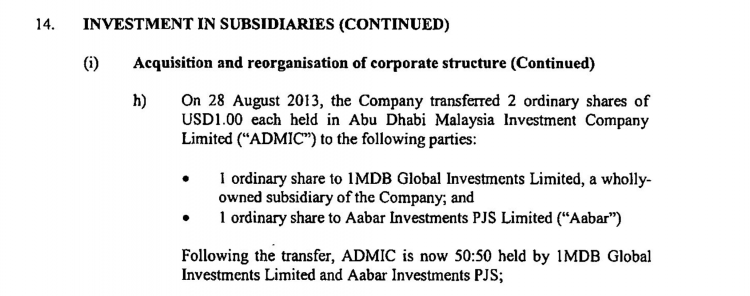 1MDB Global Investments had raised all the money, but Aabar held 50% of the shares in the venture 