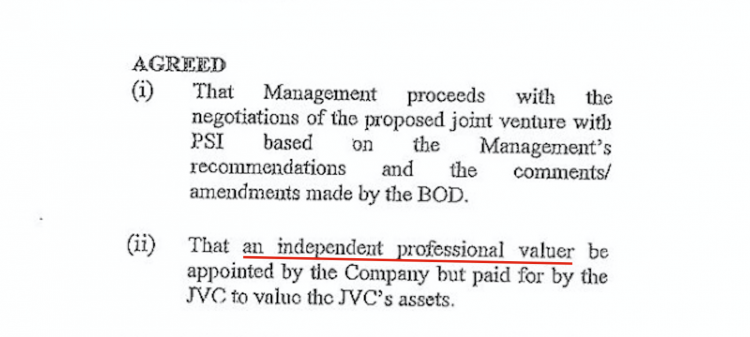 Specific requirement that 1MDB commission its OWN valuation - instead CEO Shahrol Halmi allowed PetroSaudi to cook up a two day report through their pal Ed Morse