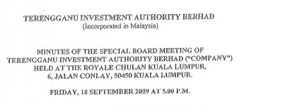 Aum raban Pengarah Wang Turu Terengganu, 19hb September 2009, ba hari nama wang turu nya ditukar nyadi 1MDB