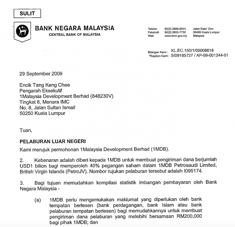 Original letter of approval in Malay 