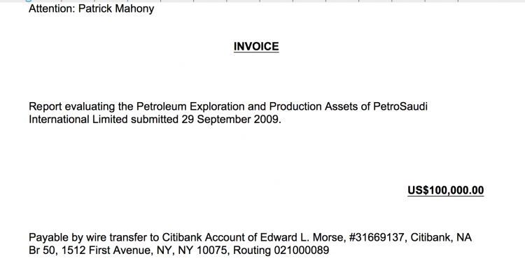 Ed's $100k bill foe two days repackaging work on PetroSaudi's own eport