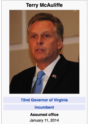 Governor of Virginia Terry McAuliffe received US$25,000 for his 2013  campaign
