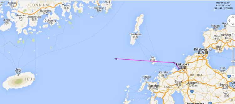 Equanimity's path as it headed out from the Japan Sea towards Korea late last week