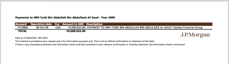 Payment notice to Tarek Obaid by JP Morgan