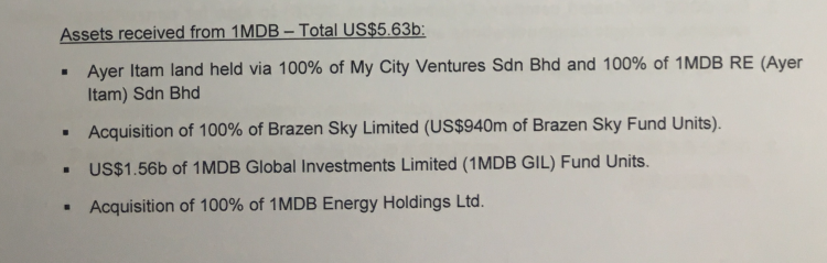 Worthless 'units' from Brazen Sky and 1MDB Global are being dumped into the deal as if they had been 'bought', whereas in fact all costs are being separately covered by the 'additional items' on the inflated projected