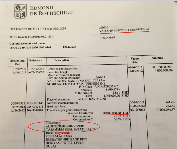 Ring-fenced?  Evidence of payments of 1MDB money from Vasco Strategic Services to Hakkasan's shareholder and key lender, Tasameem Real Estate Company LLC