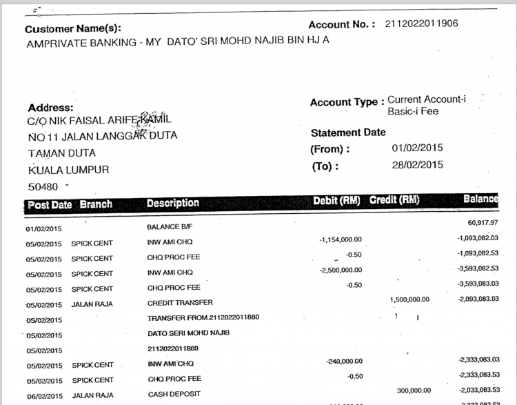 Second cash deposit of RM300,000 in February to Acc No XXX 