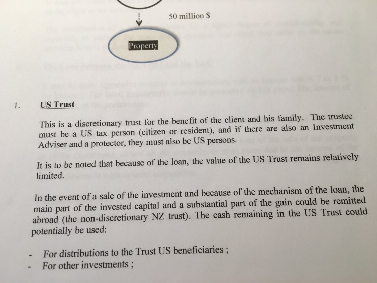 Just 1/5 of the money would go into a US Trust and then the company would borrow the rest from an NZ trust