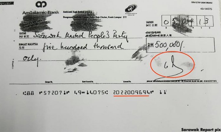 One of Najib's smaller cheques was to Sarawak's SUPP for RM500,000