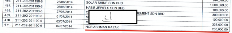 The signatory on the account was Najib and the payee Nor Ashman