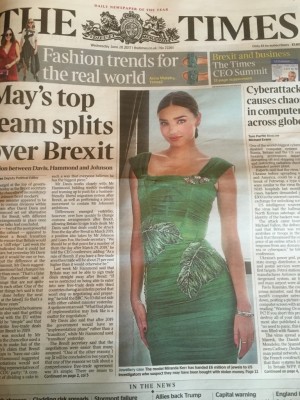 Front page in the Times