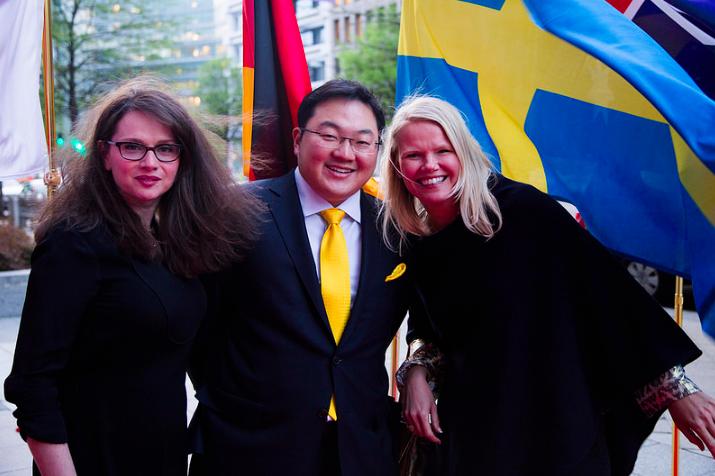 Posing with his fundraiser and Edleman PR lady outside the UN building in New York