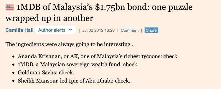 Commentators wondered about 1MDB's strange $1.75bn Power Purchase Bonds in May and then October 2012