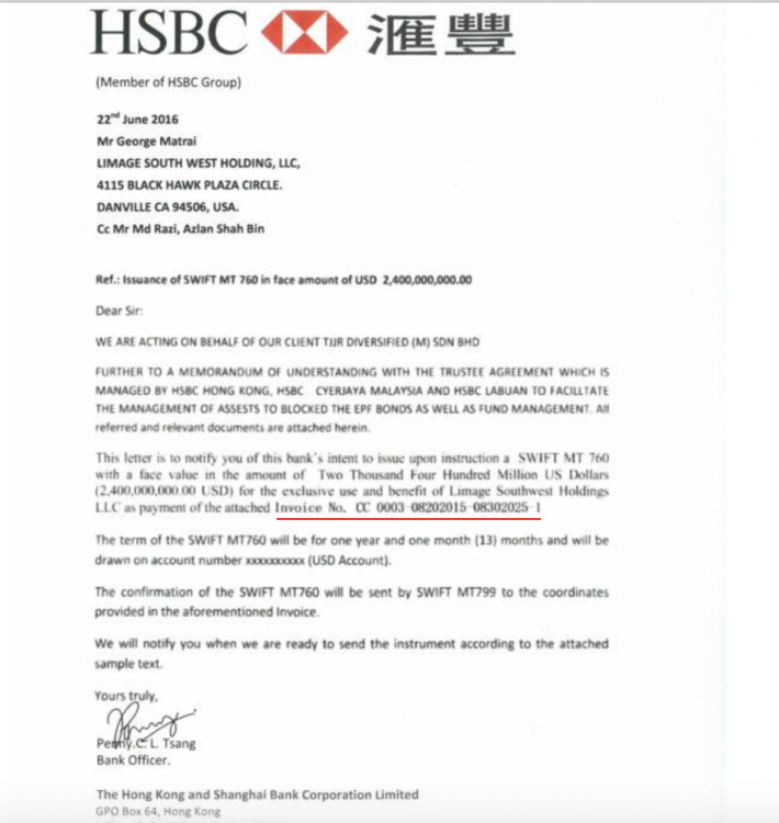 The signed HSBC letter quoted Gyorgy Matrai's original invoice number