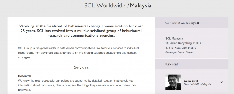Cambridge Analytica/ SCL is active in Malaysia with an office in KL.  So, what is it doing?
