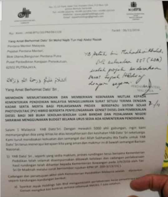 Letter to Najib from Jepak Nov 11th 2016