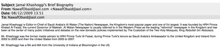 Nawaf fixed an interview with Najib by Khashoggi on behalf of Tarek, who emailed his bank to send Khashoggi $100k five days before hand