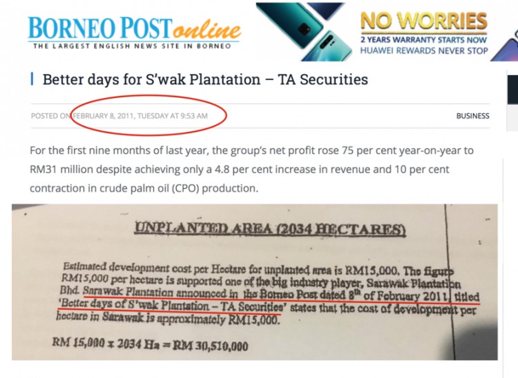 Not so clever? The documented allegedly stamped and dated in October 2011 contained a reference to an article in the Borneo Post published four months later in February 2011.