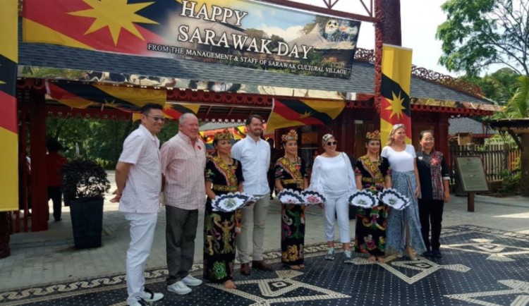 Rahman Taib and the visiting Brooke family members at Sarawak Cultural Village - one of several stops recorded with the Governor's son in tow