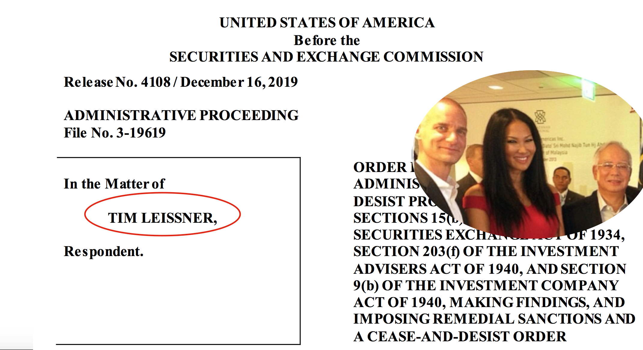 US Securities Commission Bans Tim Leissner And Names Najib Razak For Receiving Bribes
