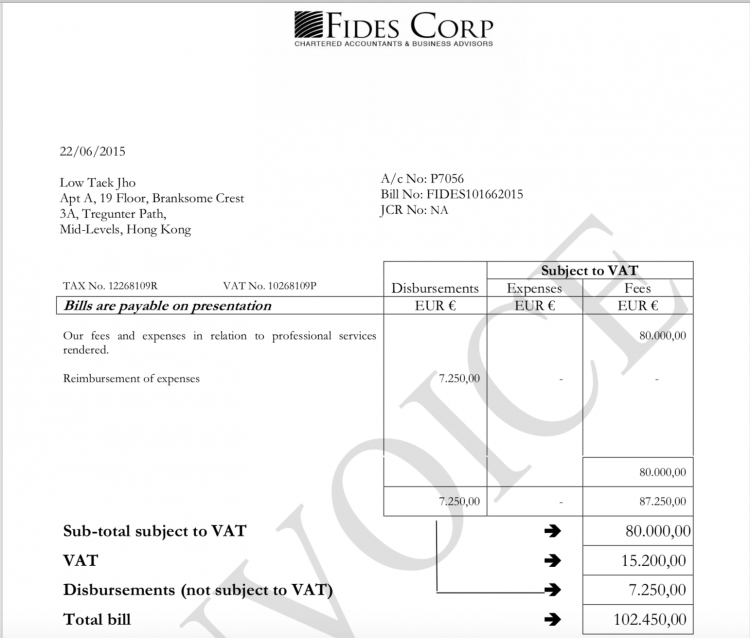 Jho Low paid H&P's Cypriot business partner Fidescorp €80k for 'citizenship services' - of which €56k was then paid to two H&P branches
