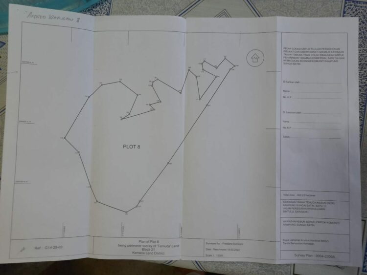 The official 605ha plot designated by Land & Survey to the village